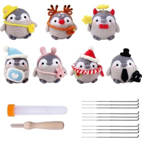 LMDZ Wool Felt Craft DIY Poked Set Lovely Handmade Penguin Toy Doll Fabric Wool Needle Felt Poked Knitting Package Kit