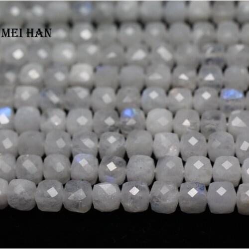 Meihan (2 strands/set) natural moonstone 4.8*4.8mm faceted cube loose beads for jewelry DIY making design or gift
