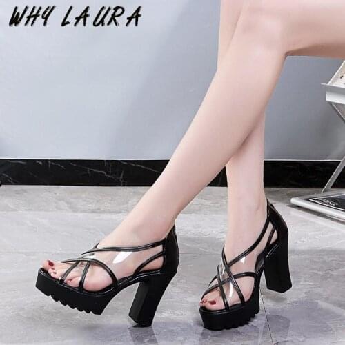 Fashion high heel chunky heel sandal summer shoe peep-toe Roman style high heel fashion buckle gladiator shoe woman