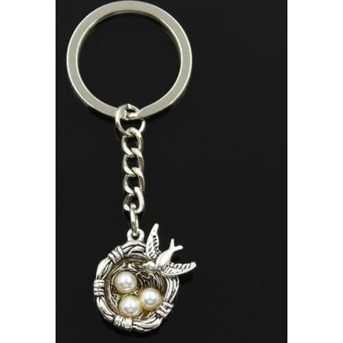 Fashion 30mm Key Ring Metal Key Chain Keychain Jewelry Antique Silver Color Plated Swallow birds Nest Eggs 24x19x8mm Pendant