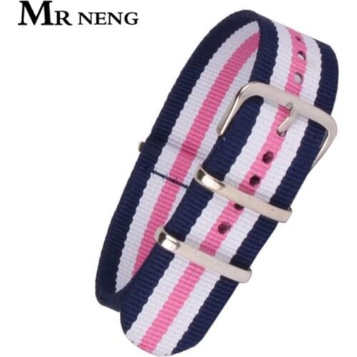 MR NENG Top Quality 12mm 14mm 16mm 18mm 20mm 22mm Navy White Pink Diver 3 Keepers NATO Waterproof Nylon Strap Watch Band 14MM