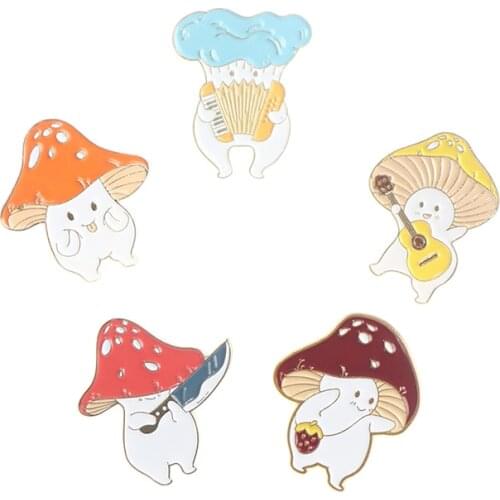 Cartoon Funny Guitar Accordion Brooches Bag Lapel Pin Badge Plant Jewelry Gift Cute Mushroom Enamel Pin