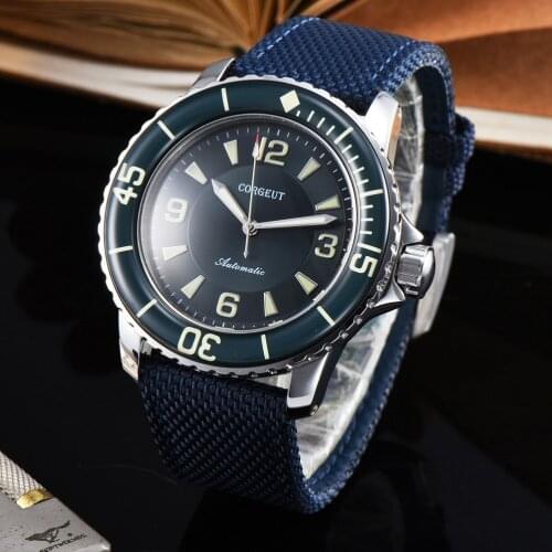 Men Watch Automatic Mechanical 42mm Sapphire Glass Ceramic Bezel Blue Dial Nylon Strap
