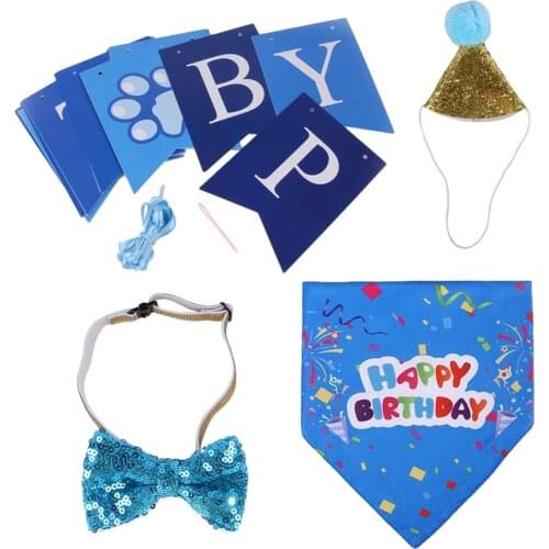 Dog Birthday Set Pets Birthday Decoration Set Hat Flag Birthday Dressing Supplies