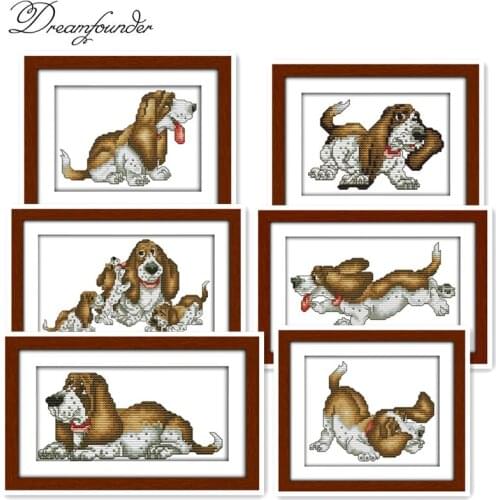 Basset hound cross stitch kit aida 14ct 11ct count printed canvas stitches embroidery DIY handmade needlework