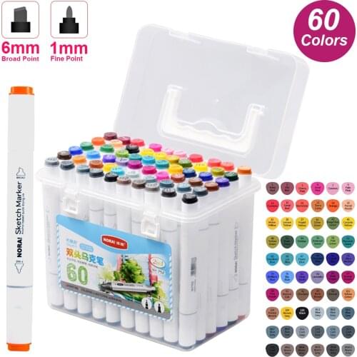 Art Markers Set Dual Heads Broad Point Alcohol Based Marker Pens with PP Storage Box for Drawing Coloring Sketching Art Creation