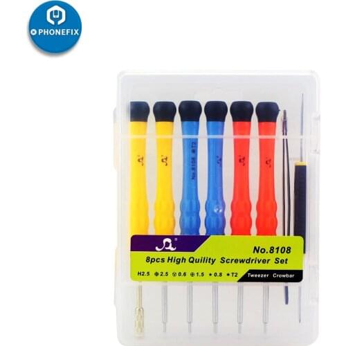 8 in 1 Opening Screwdriver Set Phone Repair IC Chips Motherboard Repair Tweezers Metal Spudgers for iPhone iPad Repair Hand Tool