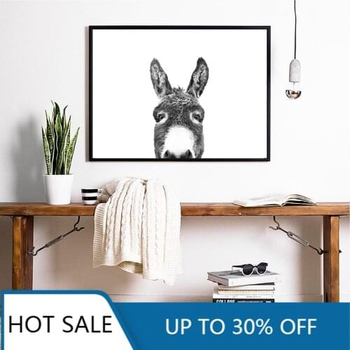 Peekaboo Animal Face Donkey Wall Art Canvas Painting Posters Prints Farm Photography Donkey Ears Wall Decor Nursery Home Decor