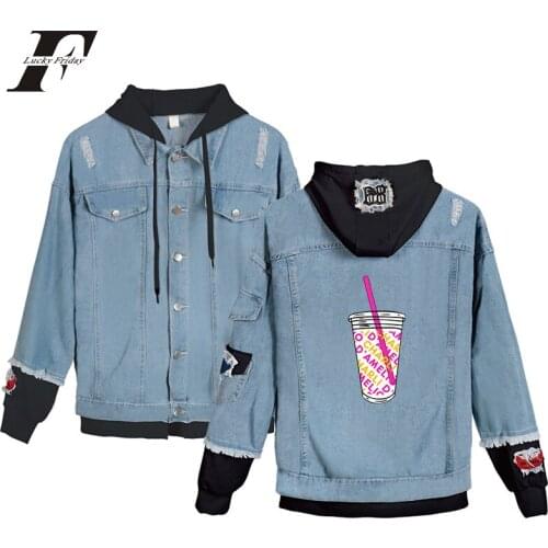 New Charli Damelio Denim Jacket Ice Coffee Splatter Jackets Women/men Tracksuit Women Clothing Print Fashion Winter Casual Full