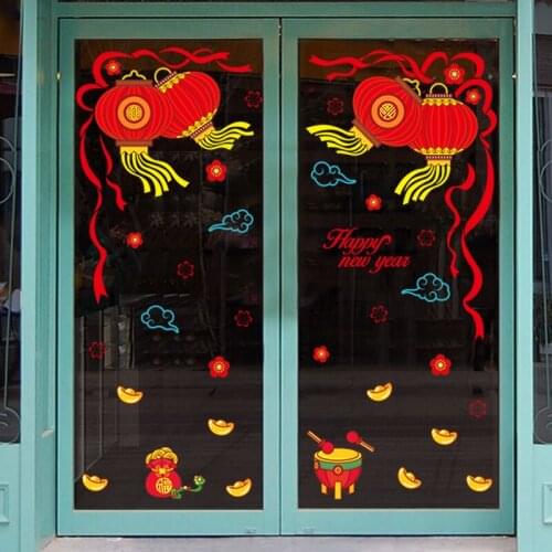 New Year Decor Wall Stickers Chinese Style Spring Festival Arrangement Window Glass Paste Door Mural Removable
