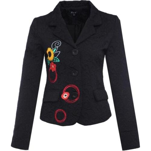 Spain embroidered flower printing trend jacket black suit suit 36 38 40 4244