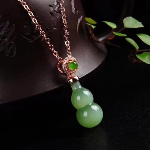 Natural green jade pendant handcarved gourd jade pendants with 925 sterling silver necklace jadeite jade jewelry jade necklace