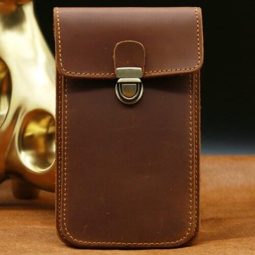 Mens Waist Pack Genuine Leather Pouch Waist Bag for Men Fanny Pack Cow Leather Mini Phone Bag Vintage Big Wallet Belt Loop Hoop