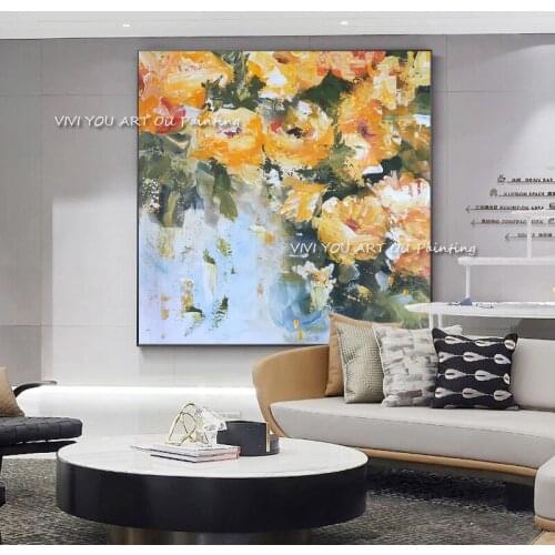 The Hand Painted Color Yellow Flower Oil Paintings Canvas Corridor Abstract Drawing Wall Picture for Living Room Home Decor
