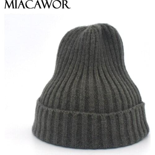 MIACAWOR Winter New Solid Color Ladies Beanie Unisex Hat Knitted Hat Ladies Bone Breathable Mens Golas Warm Hat Z03