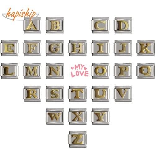 Hapiship 2018 9mm Width Original Daisy Gold 26 Letters A-Z Italian Charm Fit 9mm Bracelet Stainless Steel Jewelry Making DJ110