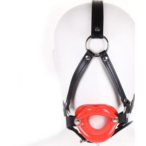 SM Sex Toys for Women Open Mouth Red lips Silicone Gag Erotic products BDSM Bondage Fetish Black leather Sex products Sex toys