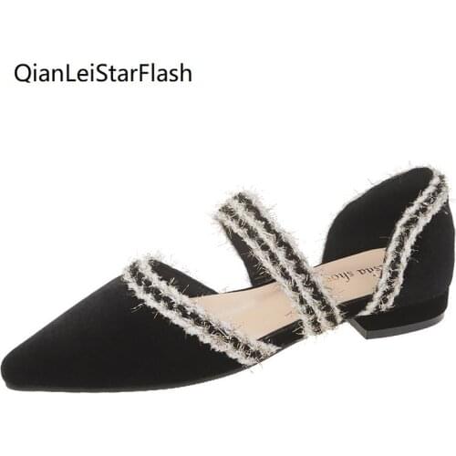 Women Flats Pointed Toe Mary Janes Shoes Striped Mixed Colors Sandals Flock Ballet Flats Ladies Casual Shoes zapatos mujer