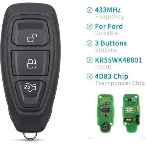 3 Buttons Car Keyless Go Smart Remote Key 433Mhz for Ford Mondeo MK4 MK5 Focus Fiesta Kuga C-Max Intelligent Remote Key