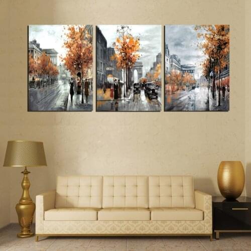 Vintage Abstract Painting 3 Panel Line City Street Landscape Painting Living Room Decor Canvas For Wall Murals No Frame