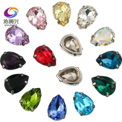 Factory sales Thickened stainless copper base teardrop Glass Crystal rhinestones,sew on stone for Diy Clothing accessories 20pcs