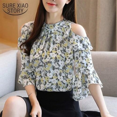 Summer Women OL Short Sleeve Shirt Off-Shoulder Pullover Loose Blouse Floral Women Chiffon Blusas Mujer De Moda 2021 8982 50
