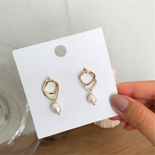Ms earrings geometric natural freshwater pearl earrings stud earrings fashion female temperament joker pearl earrings