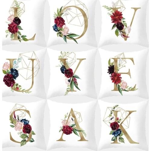 Golden Letter Cushion Cover 45*45 Pillowcase Red Flowers Decorative Sofa Cushions Pillowcover For Home Decor