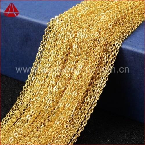 18'' Gold Color Chains For Connector Jewelry Gold Color Chain Necklace Golden Flat Cable Chain Losbter Clasp PJ004
