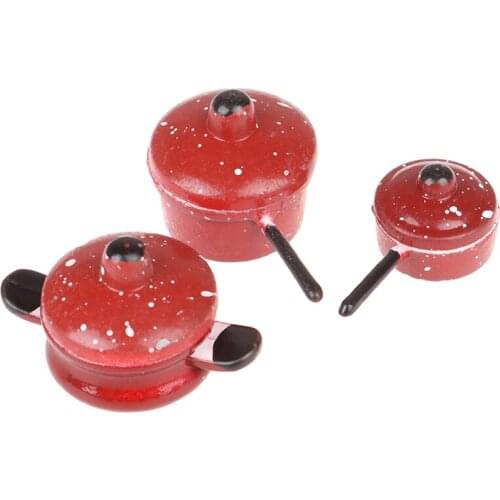 3pcs Dollhouse Miniature Metal Frypan Frying Pans Soup Pot Cooking Pot Kitchen Accessory