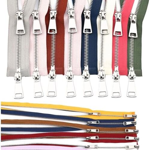 30/40/50/60/70/80cm 5# Colorful High Quality Open-end Double Sliders Silver Metal Zipper DIY Handcraft For Cloth Pocket Garment