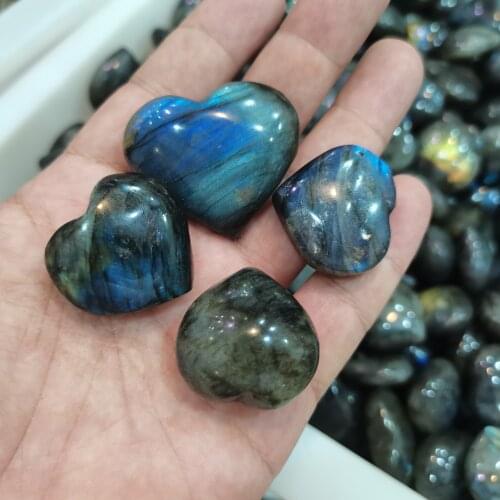 40mm 5pcs Heart Shaped Natural Blue Color Genuine Labradorite Original Labradorite Moonstone Natural Stones Ornament Moonstone