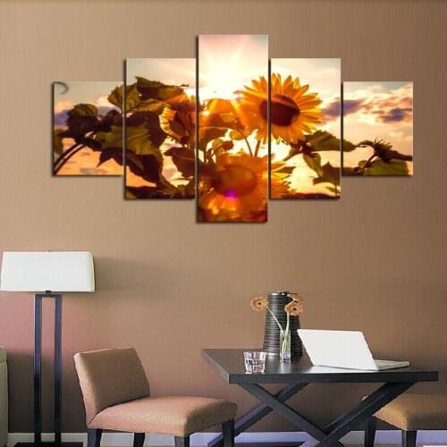 5 Pieces Sunflower Sunshine Canvas Wall Art Prints On Painting Posters Modern Pictures for Sitting Room Home Decor Pictures