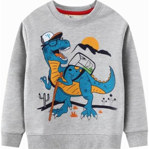 Jumping Meters Boys Long Sleeves Grey Cute Dinosaur Pattern Round Neck Sweatshirts Autumn Childrens Casual Clothing 2-7Years