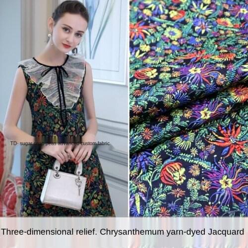 Elegant three-dimensional colorful chrysanthemum yarn-dyed jacquard fabric, sewing fabric factory shop is not out of stock