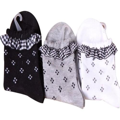 3 pairs / lot Spring and autumn wood ear Korea lovely lace bow dot high quality cotton girls socks 9-13 year kids socks