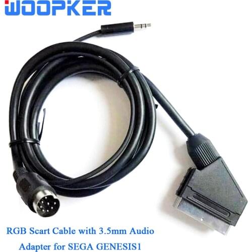 1.8m RGB Scart Cable with 3.5mm Audio Adapter for Sega Genesis 1 I TV Lead Connect Wire PAL 6FT