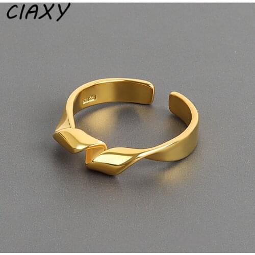 CIAXY 925 Sterling Silver Geometry Ribbon Design Twisted Rings for Women Personality Open Ring Creative Jewelry Party Gift