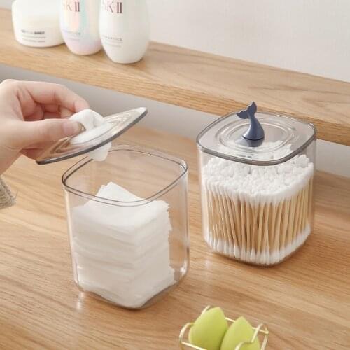 Alec Cosmetics Storage Box Dressing Table Cotton Box Desktop Debris Transparent Storage Tank with Lid Cotton Swab Box Decoration