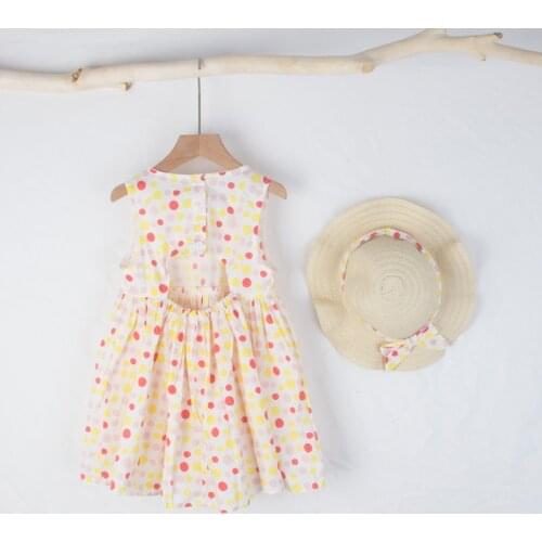 Girls Summer Hollow Back Dresses Kids Baby Polka Dot Print Party Sweet Costumes Children Casual Backless Vestidos With Hat 2-6Y