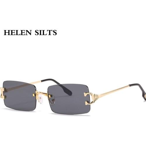 Metal Rectangular Sunglasses Women Fashion Rimless Square Sun Glasses For Women Vintage Shades Lunette De Soleil Femme Men UV400