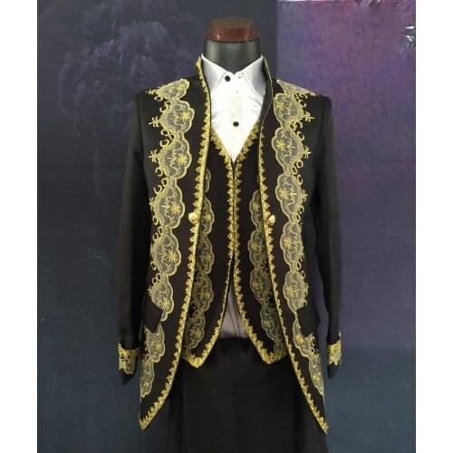 Court Mens Outerwear Embroidered Phnom Penh White and Black Performing Dresses Stage Dresses Theatre Performance