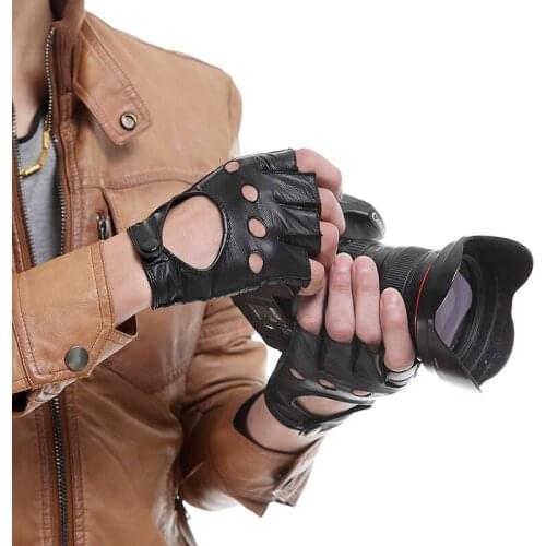 New Summer Men Gloves Driving Lambskin Leather Fingerless Women Gloves Driving Gloves Black Brown Gloves KU-132