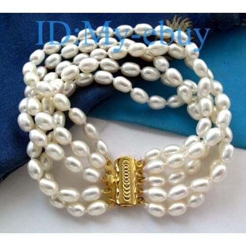 Selling Jewelry>>>5 Strands Luster White Rice Freshwater Pearl Bracelet