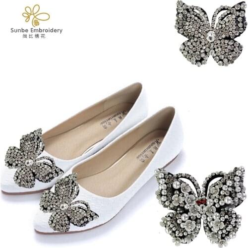 Handmade 3 Layers Beaded Crystal Butterfly Badges for Clothing Shoes Bag Decorative Patch Applique 5 pieces