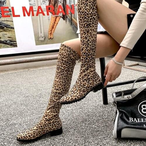 Sexy Leopard Boots For Women Fashion 2020 Winter Shoes Warm Snow Boots Over Knee Flat Boots Female Ladies Shoes Plus Size