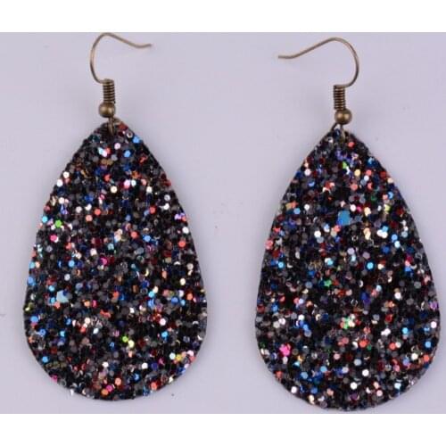 Rainbery Teardrop PU Leather Earrings Sequins Looking Various MultiColors Bohemia Water Drop Dangle Earring JE0656