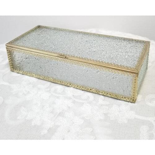 Jewelry Trinket Glass Box Ornate Ring Earring Box Keepsake Decorative Box for Wedding Gift Dresser