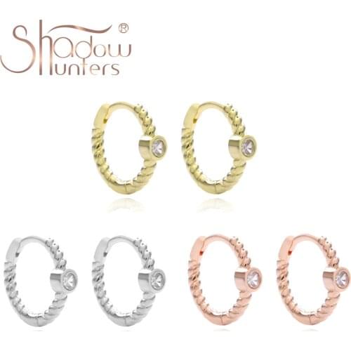 SHADOWHUNTERS Real 925 Sterling Silver Hoop Earrings Twisted Hoops With Mini Round CZ Classic Earrings For Woman Jewellery Arete