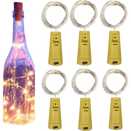 6ps 20led Led Wine Bottle with Cork Bottle String Lights Battery Cork for Party Wedding Christmas Halloween Bar Decor Warm White